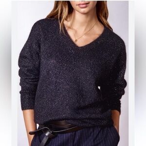 Brochu Walker The Allery V-Neck Sweater Baltic Metallic Blue Alpaca- Medium